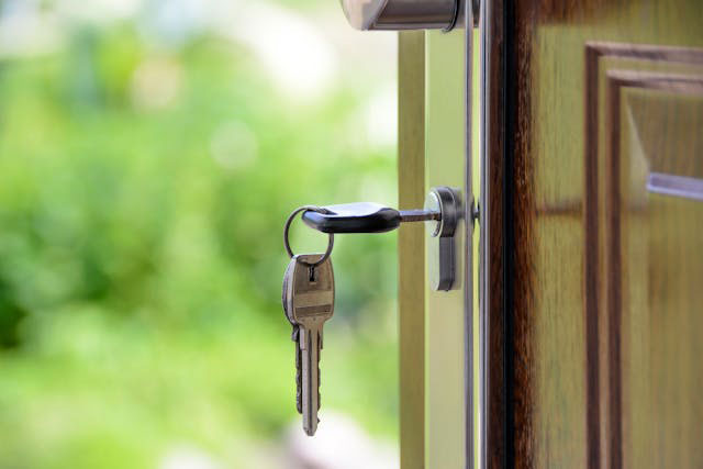 house keys in a door’s lock
